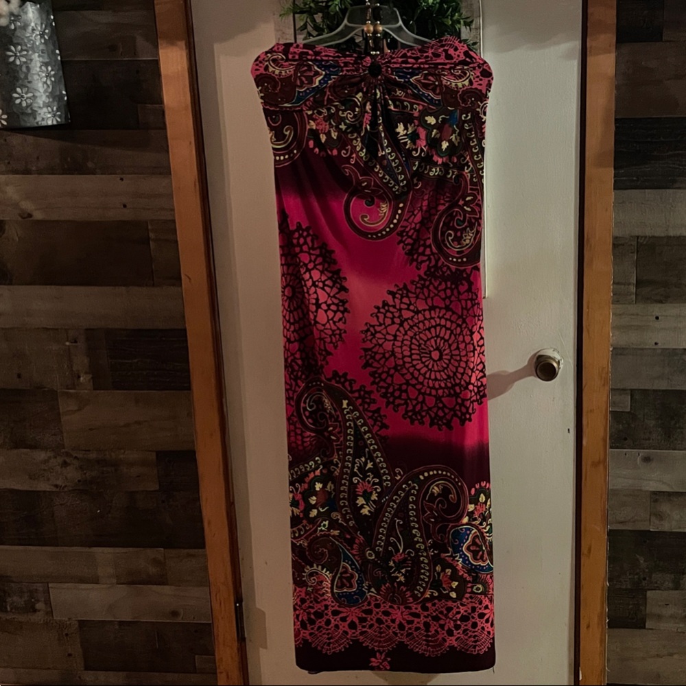 Vibrant Pink and Black Paisley Maxi Dress